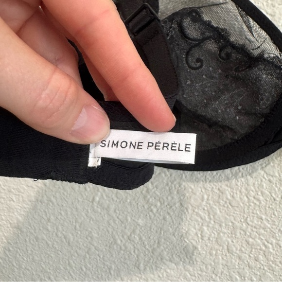 Simone Perele Womens Delice Sheer Plunge Bra in Gem Black Dainty Floral Boho - Picture 4 of 10